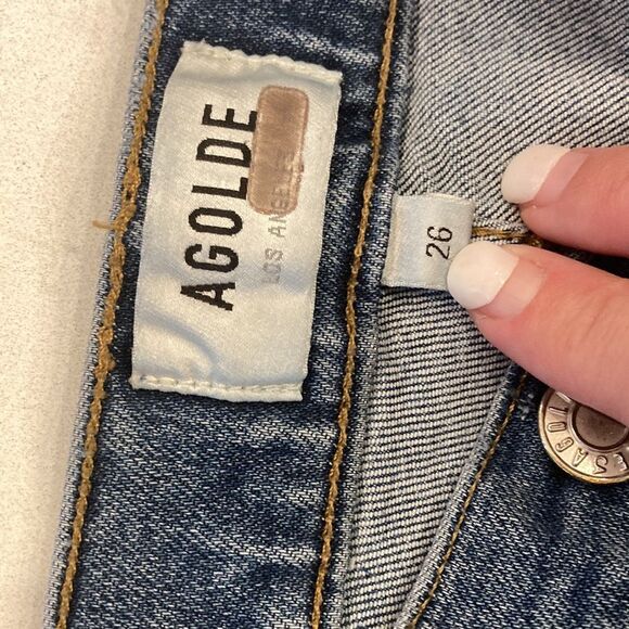 AGOLDE High Rise Organic Cotton Stretch Riley Straight Medium Wash Jeans Size 26 - Picture 7 of 10